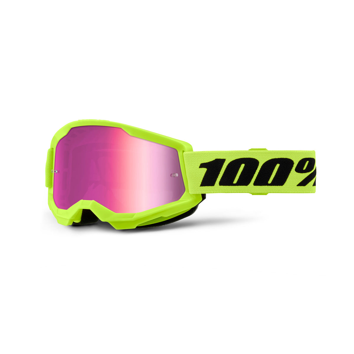 Goggle 100%  Strata 2 Amarillo Neon Lente Rosa Espejo Niño