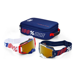 Goggle 100% Armega Dual Pro Pack Blanco/Navy Lente Dorado Espejo