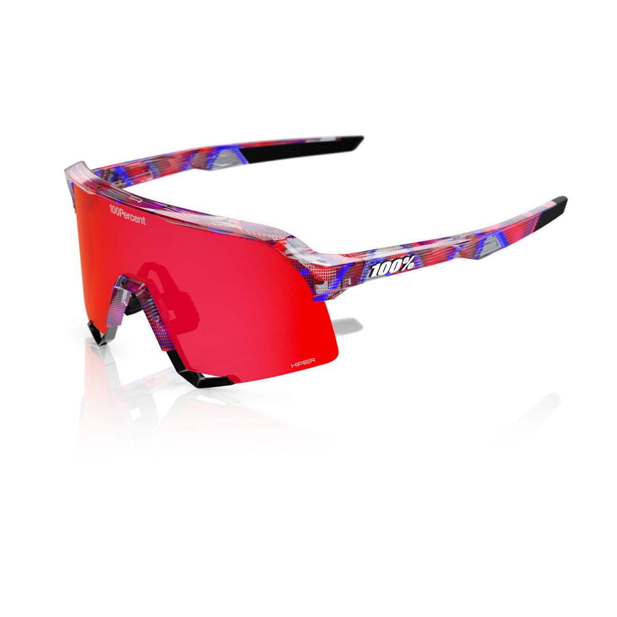 Gafas 100% S3 LE FDJ  Rojo/Azul Brillante Translucent Lente Hiper Rojo Fuego Espejo